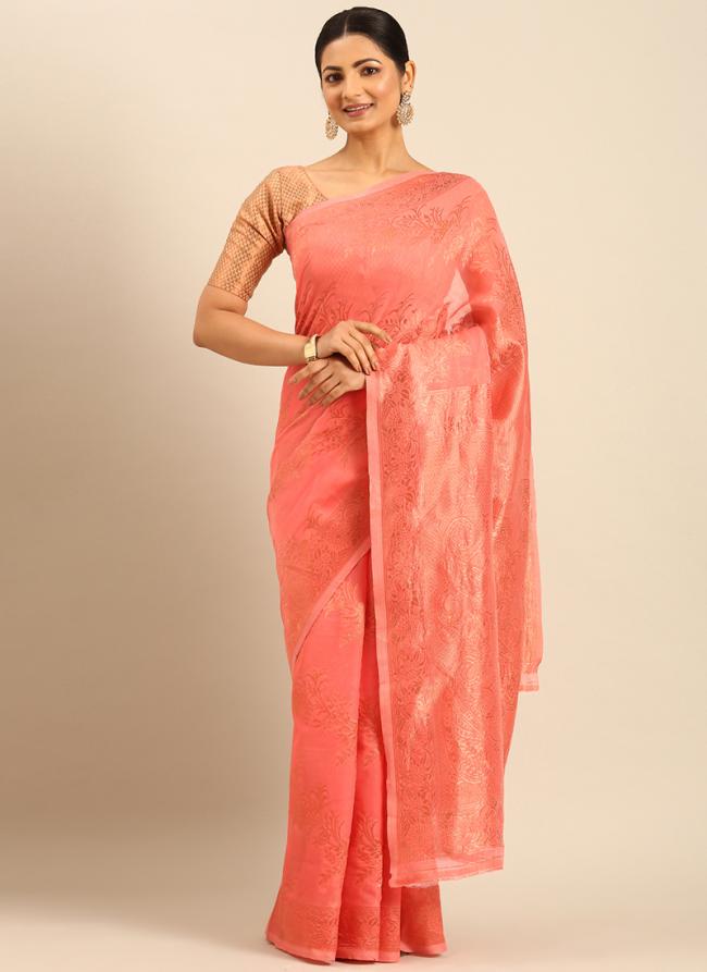 Cotton Pink Daily Wear Weaving Saree